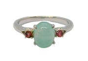 Sterling Silver Chalcedony Cabochon & Pink Topaz Ring Vintage c1970 Size N 1/2