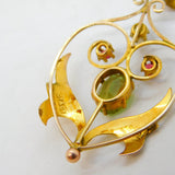 Edwardian 9ct Gold, Peridot, Ruby & Seed Pearl Lavalier Drop Pendant Antique