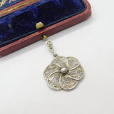 Sterling Silver Filigree Floral Swirl Charm Pendant Vintage c1970