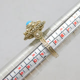 Sterling Silver Turquoise Aztec Style Textured Band Ring Vintage c1970 Size O