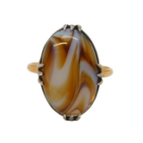 Victorian Rolled Gold & Sterling Silver Banded Agate Signet Ring Antique c1890s