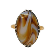 Victorian Rolled Gold & Sterling Silver Banded Agate Signet Ring Antique c1890s