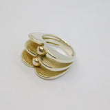 Sterling Silver Chunky Heart Shape Three Layer Studio Ring Vintage c1970 Size Q