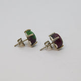 Pair of Sterling Silver Rainbow Flourite Round Stud Earrings Vintage c1970
