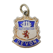 Sterling Silver Enamel Devon Shield Charm Pendant Vintage c1970
