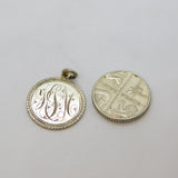 19th Century Sterling Silver 'YJM' Dime Love Token Charm Pendant Antique c1890's