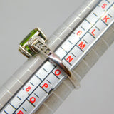 Sterling Silver Emerald Cut Peridot & Diamond Ring Vintage c1970 Size N 1/2