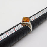 Sterling Silver Baltic Amber Set Dress Ring Vintage c1970 Size P UK