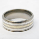 9ct Gold & Sterling Silver Contemporary Lined Pattern Band Ring Vintage