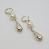 Pair of Sterling Silver & Pearl Long Drop Leverback Earrings Vintage c1970
