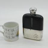 Victorian Silver Plated, Leather & Glass Stirrup Cup Hip Flask Antique c1880