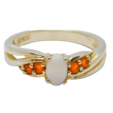 Sterling Silver White Opal Cabochon Dress Ring Vintage c1970 Size L