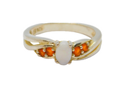 Sterling Silver White Opal Cabochon Dress Ring Vintage c1970 Size L