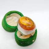 Sterling Silver & Large Cabochon Baltic Amber Statement Ring Vintage c1990