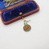 Sterling Silver and Baltic Amber Eye Charm Pendant Vintage c1970
