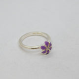 Sterling Silver Lilac Enamel & CZ Flower Stacking Ring Modern c2000 Size L