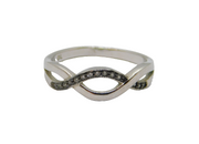 Sterling Silver CZ & Black Enamel Wavy Front Dress Ring Modern c1990 Size P 1/2
