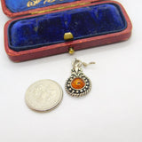 Sterling Silver and Baltic Amber Eye Charm Pendant Vintage c1970
