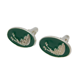 Pair of Sterling Silver Green Enamel Snail Pattern Cufflinks Vintage Birmingham