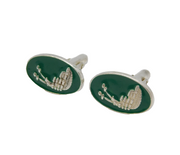 Pair of Sterling Silver Green Enamel Snail Pattern Cufflinks Vintage Birmingham
