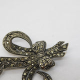 Sterling Silver Marcasite Set Ribbon Spray Brooch Antique c1920 Art Deco