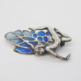 Art Nouveau Style Sterling Silver Blue Enamel Fairy Brooch Vintage