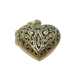 Sterling Silver Patterned Cutwork Puffy Heart Locket Charm Pendant Vintage c1970