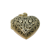 Sterling Silver Patterned Cutwork Puffy Heart Locket Charm Pendant Vintage c1970