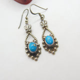 Mexican Sterling Silver & Modernist Cabochon Turquoise Earrings Vintage