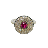 Sterling Silver Synthetic Ruby & Spinel Target Dress Ring Modern c1990 Size K