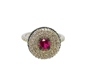 Sterling Silver Synthetic Ruby & Spinel Target Dress Ring Modern c1990 Size K