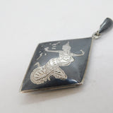 20th Century Siam Sterling Silver Niello Enamel Goddess Pendant Antique