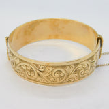 9ct Rolled Gold Large Floral Pattern Cuff Bangle Bracelet Antique c1930s