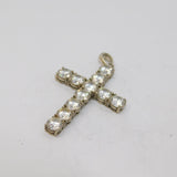 Sterling Silver CZ Set Cross Charm Pendant Vintage c1970