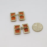 Pair Of Sterling Silver Goldstone Rectangle Chain Link Cufflinks Vintage c1990