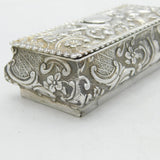 Victorian Sterling Silver Floral Pattern Jewellery Box Antique 1899 Sheffield