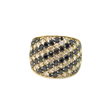 Sterling Silver Black & White CZ Graduating Wide Band Ring Modern c1990 Size N