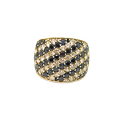 Sterling Silver Black & White CZ Graduating Wide Band Ring Modern c1990 Size N