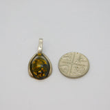 Sterling Silver Green Baltic Amber Oval Studio Charm Pendant Vintage c1970s