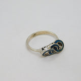 Sterling Silver Blue Enamel Linked Circles Dress Ring Vintage c1990 Size P 1/2