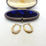 Sterling Silver Gilt Bicolour and Diamond Paste Hoop Earrings Vintage c1970