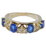 Sterling Silver 7 Stone Blue & White Sapphire Dress Ring Vintage c1970 Size O