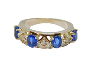 Sterling Silver 7 Stone Blue & White Sapphire Dress Ring Vintage c1970 Size O