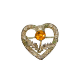 Scottish Sterling Silver Ward Bros Yellow Paste Thistle Brooch Pin Vintage c1950