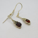 Pair of Sterling Silver Baltic Amber Studio Hook Drop Earrings Vintage c1970