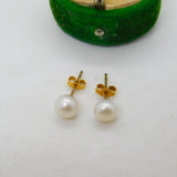 Pair of 9ct Yellow Gold & Simulated Pearl Stud Earrings Vintage c1970