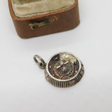 Sterling Silver Roulette Wheel with Pearl Charm Pendant Vintage c1970