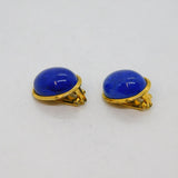 Pair of Gold On .800 Silver Blue Hard Stone Oval Clip-On Earrings Vintage c1970