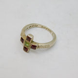 Sterling Silver 4 Garnet & Peridot Posy Style Ring Vintage c1970s Size L 1/2
