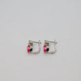 Pair of Sterling Silver Pink & White CZ Huggie Stud Earrings Contemporary c1990s